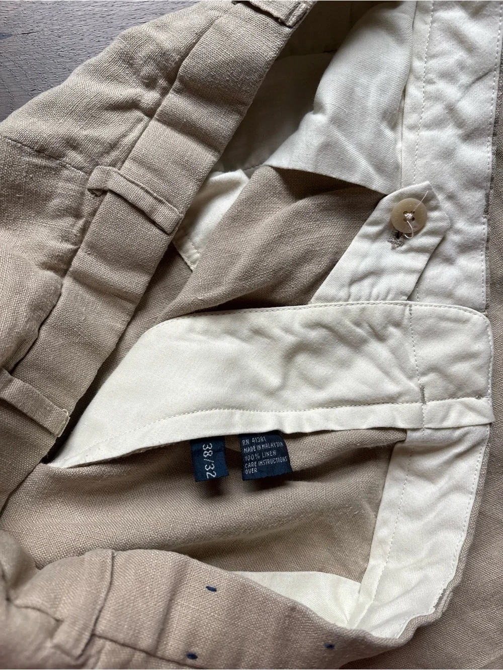 Polo By Ralph Lauren 100% Linen Pants Cuffed Pockets Old Money Tan Size 38x32